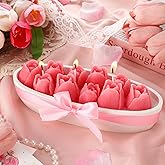 Treela Tulip Candle 10 Pcs Tulip Scented Votive Dough Bowl Candle 3 Wick Flower Shaped Easter Table Centerpiece Aesthetic Paraffin Soy Wax Aromatherapy Gift for Spring Valentine's Day Easter Home