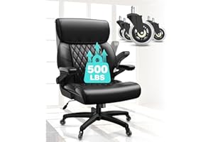 Raynesys Big and Tall Office Chair 500lbs Capacity, High Back Large Executive Office Chair with Flip-up Armrests, High Back Computer Chair with Wide Seat, Ergonomic Bonded Leather Chair, Black