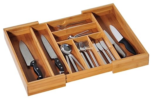 title=Kesper- Portaposate Regolabile, in legno di bambù, Marrone, 35 x 43 x 6,5 cm,