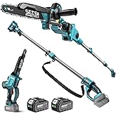 SEESII 10-Inch 2-in-1 Cordless Pole Saw &amp; Mini Chainsaw,2 x 4.0Ah Batteries | Brushless Handheld Chain Saw,Auto Oiling, Telescoping Pole with Pivoting Head and Adjustable Handle for High and Low Branches
