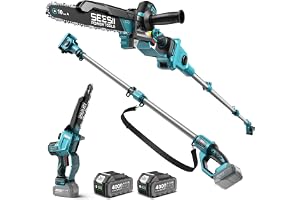 SEESII 10-Inch 2-in-1 Cordless Pole Saw & Mini Chainsaw,2 x 4.0Ah Batteries | Brushless Handheld Chain Saw,Auto Oiling, Telescoping Pole with Pivoting Head and Adjustable Handle for High and Low Branches