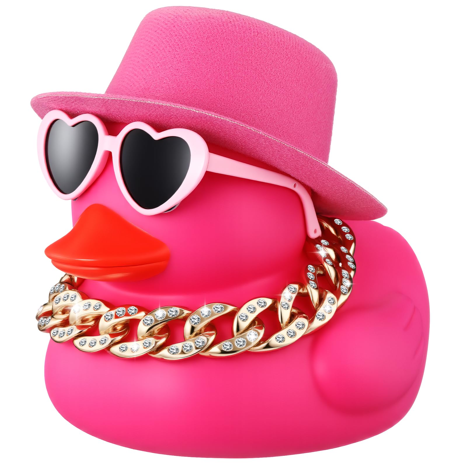 Photo 1 of Honoson 6.89 Inches Large Rubber Duck Funny Giant Rubber Duck with Hat and Sunglasses Big Squeaky Duckling Car Ornaments Duckling for Dashboard Decorations Bath Toy(Pink)