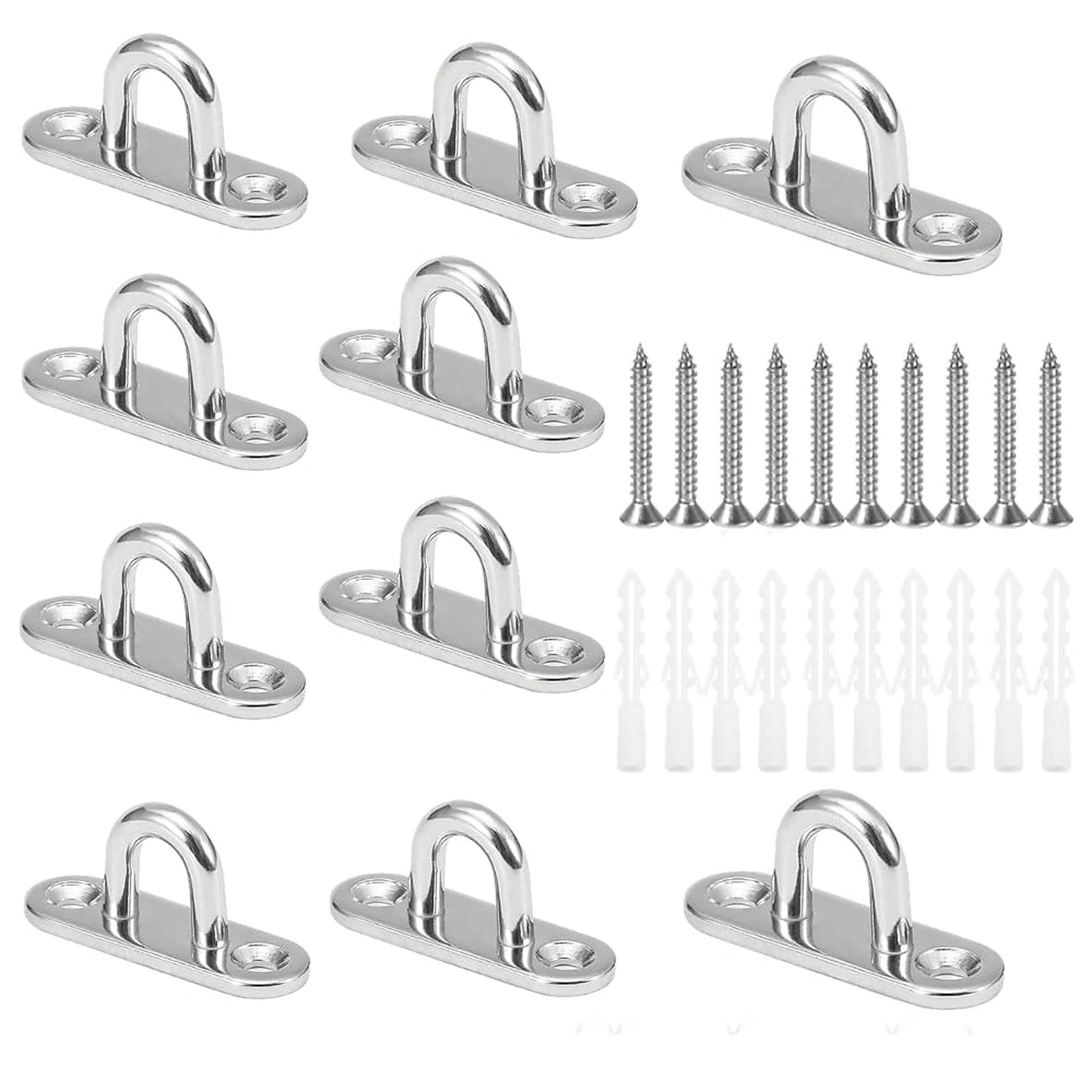 CYUaoao M5 Pad Eye Plate 304 Stainless Steel 45mm Oblong Pad Eye Plate Metal Staple Ring Hook Hardware with 2 Holes for Marine Hardware Staple Hook Loop Hanging Flower Pots & Fencing 10Pcs