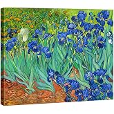 Wieco Art Irises Modern Stretched and Framed Floral Giclee Canvas Print By Van Gogh Famous Flowers Oil Paintings Reproduction Artwork Pictures on Canvas Wall Art for Bedroom Home Decorations