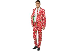 Offstream Men's Party Costumes - Christmas Theme Party Suits - Slim Fit - Includes Matching Blazer Jacket, Pants & Tie