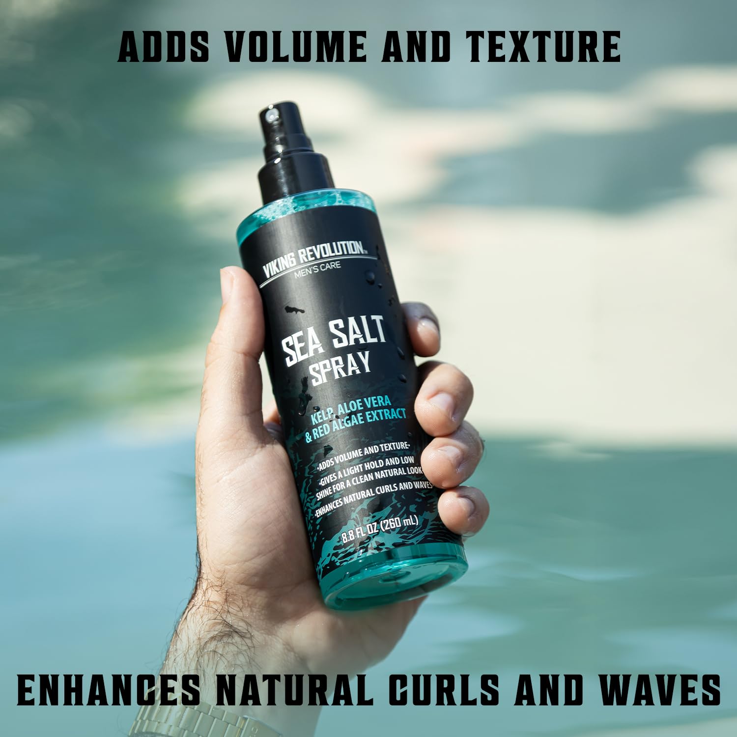 Viking Revolution Sea Salt Spray for Hair Men - Hair Texturizing Spray with Kelp, Aloe Vera and Red Algae Extract - Surf Spray to Add Volume and Texture Sea Salt Spray for Men Beach Hair Spray - 8.8oz