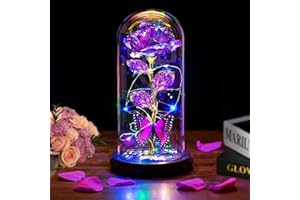 THRJIA Womens Gifts for Christmas,Christmas Flowers Gifts for Women Mom Sister Grandma Wife Girlfriend, Rose Gifts for Mom,Xmas Gifts Her,Glass Flowers Light Up Rose for Women Purple