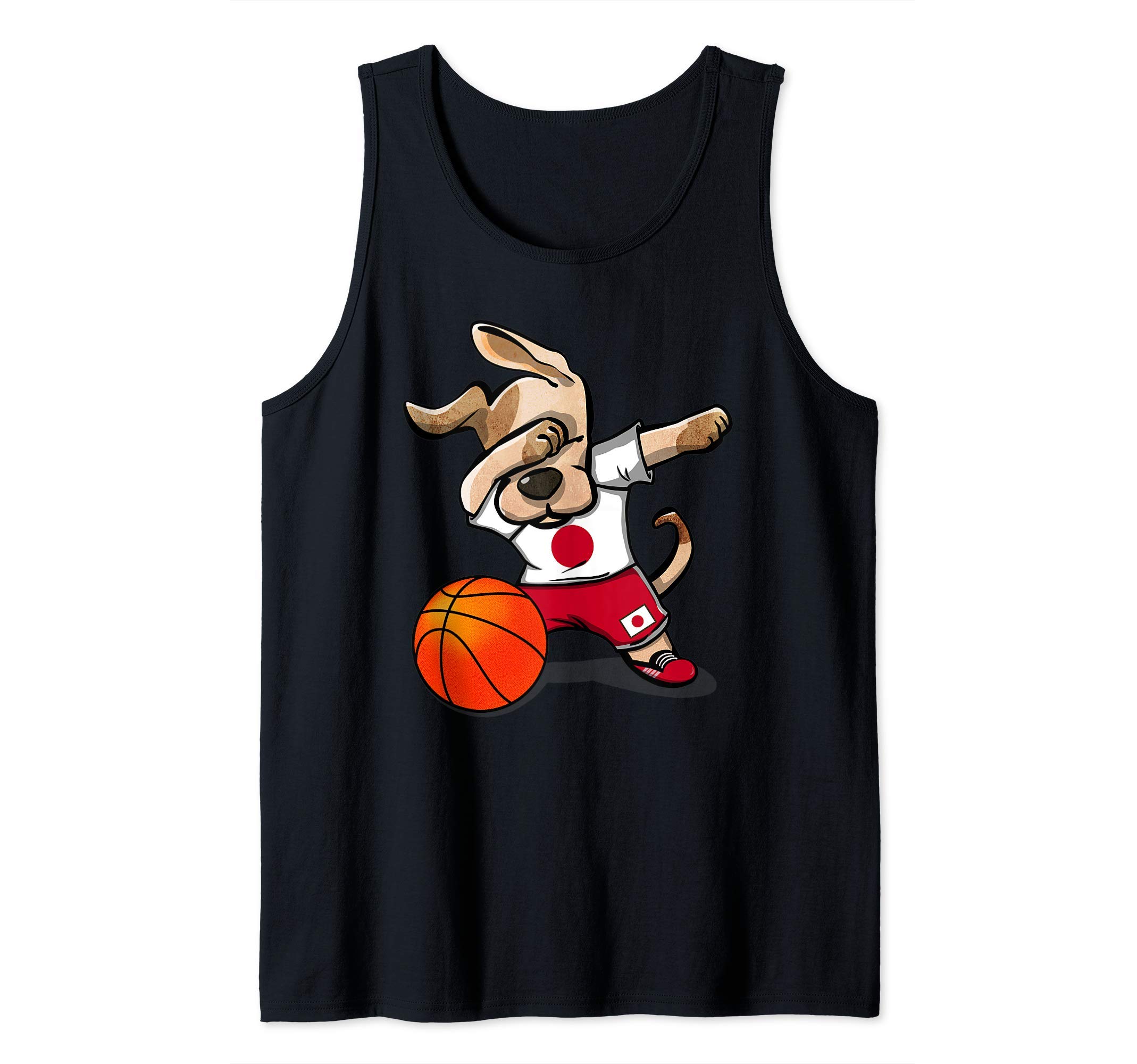 Funny Dabbing Dog Japan Basketball - Japanese Flag Sport Tank Top