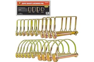 Wellmax 20 Pcs Shaft Locking Pin in 1/4", 5/16" and 3/8" Diameter Zinc-Plated Heavy Duty Safety Pins, Trailer Hitch Pin for Trailer Lock and Hitch Pin Lock for Farm Lawn Garden Wagons, Gold Color