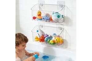 Eunion Bath Toy Storage Organizer, Bathtub Toy Storage Holder, Large Capacity Wall Mounted Shower Caddy Shower Organizer, No Drill Shelves Basket, Clear White, 2 Pack