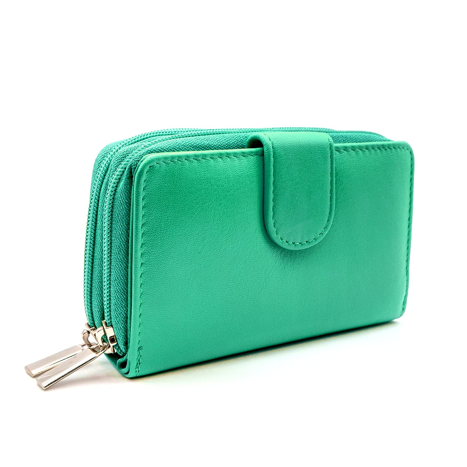 Woodland Leather Women's Small Purse, Real Leather Zip Wallet Coin and Key Pocket Ladies (Turquoise), 14x10 CM