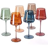 comfit Hand Blown Colored Wine Glasses Set of 6-18oz Multi Colored Square Wine Glasses with Tall Long Stems and Flat Bottom,Crystal Colorful Wine Glass-Wedding,Birthday Gifts Gifts