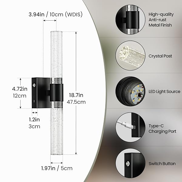 CCYCOL BATTERY OPERATED WIRELESS WALL SCONCES SET OF TWO, RECHARGEABLE BLACK WALL SCONCE SET OF 2 WITH REMOTE CONTROL, MODERN LED WALL LIGHT FOR BEDROOM, LIVING ROOM, HALLWAY (4000K)