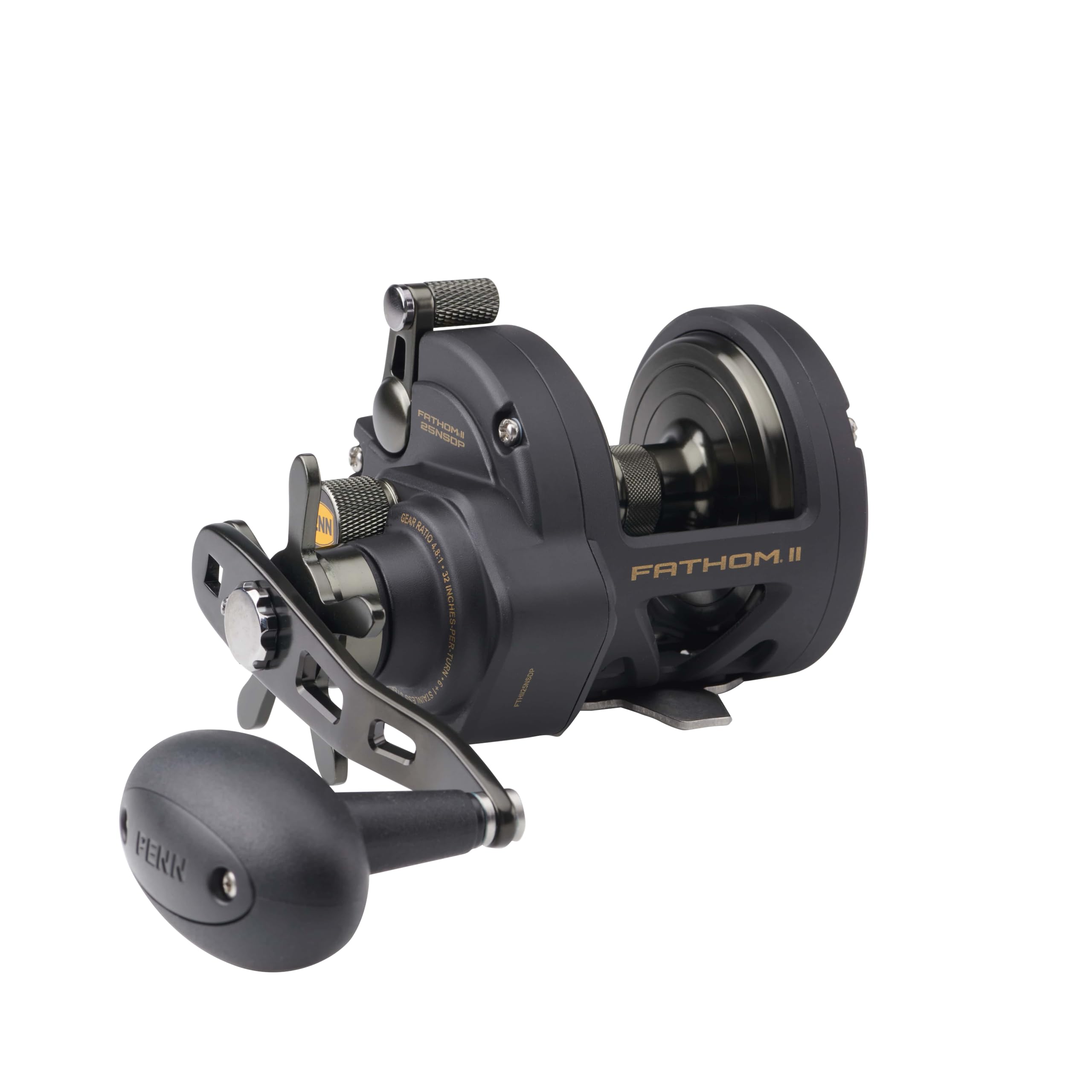PENN Fathom® II Star Drag Reel, Saltwater Fishing Reel, Conventional Reels, Sea - Nearshore/Offshore Fishing, Shore and Kayak Fishing, Unisex, Black Gold, 25P | Right Hand | 4.8:1