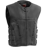 First Mfg Co - Commando - Men's Swat Style Leather Motorcycle Vest For Men with Adjustable Side Panels, Zipper Front Vest