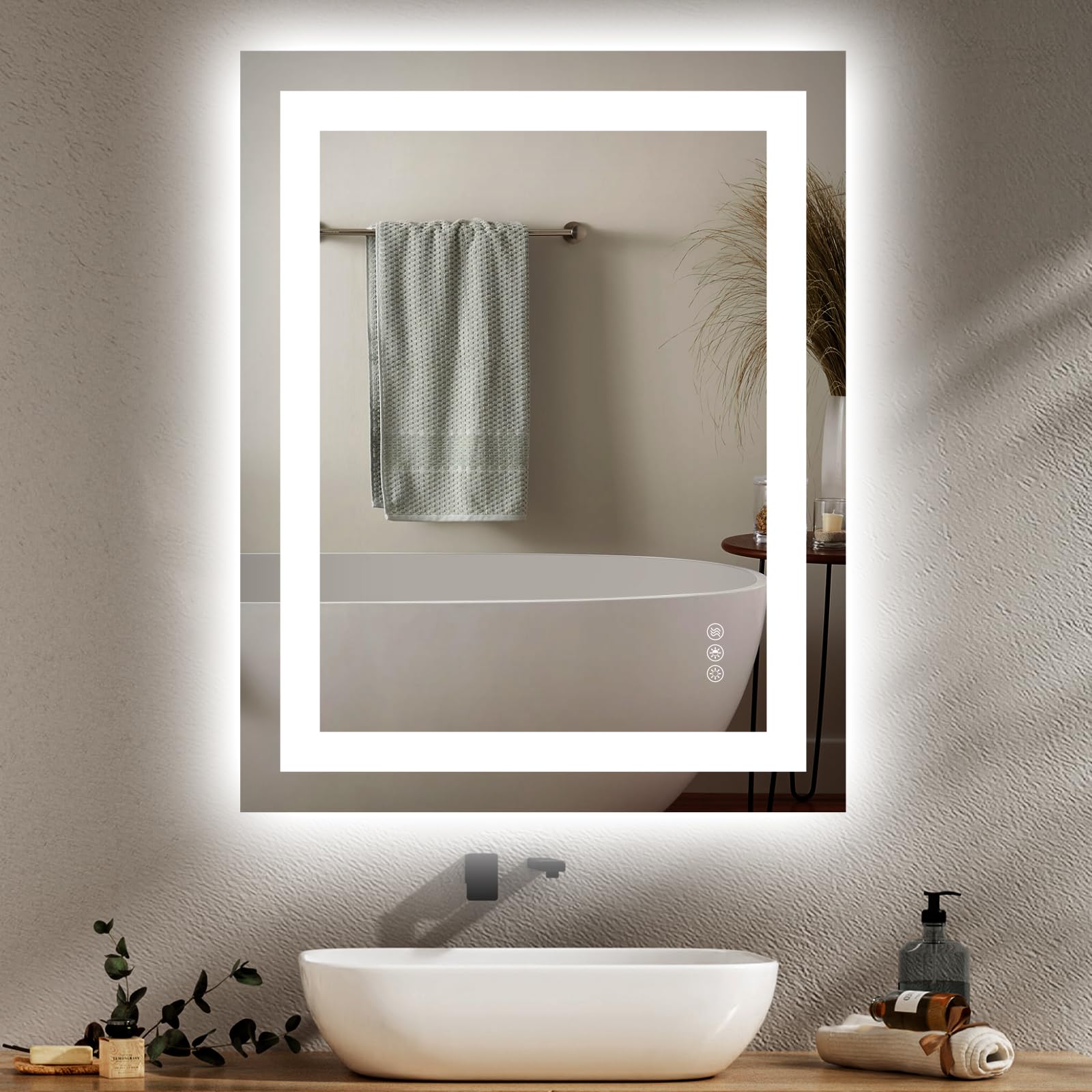 Hivone 24X30 LED Bathroom Mirror with Lights, Anti-Fog, Dimmable, Backlit + Front Lit, Smart Bathroom Vanity Mirror, Memory Function, Shatterproof, Tempered Glass (Horizontal/Vertical) Image