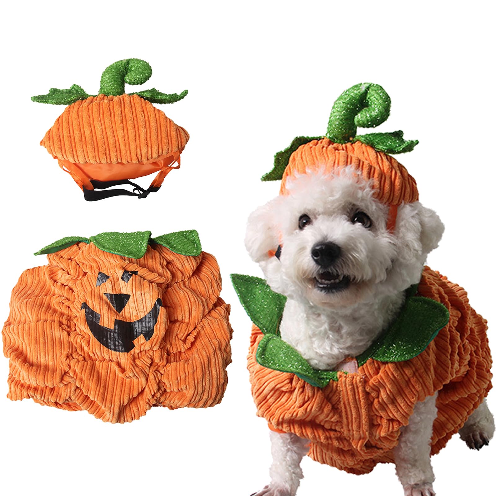 Photo 1 of ABLAZEZAI Pet Pumpkin Costume, Dog Funny Halloween Hat Cloth Suit, Adjustabe Cosplay Party Apparel for Cat Kitten Puppy (Large)