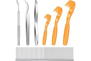 7Pcs Tick Removal Tool Kit, Include 3Pcs Plastic Removers, 3Pcs Stainless Steel Tick Remover Tweezers with Comb for Pet Dog, 