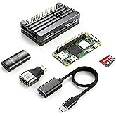 Pi Zero 2 WH Kit with Aluminum Alloy Case & 16GB MicroSD Card - Pre-Soldered Header, Premium Aluminum Mini HDMI Adapter & USB