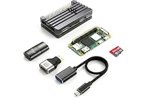 Pi Zero 2 WH Kit with Aluminum Alloy Case & 16GB MicroSD Card - Pre-Soldered Header, Premium Aluminum Mini HDMI Adapter & USB