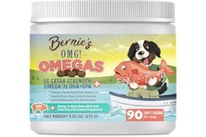 Bernie’s OMG!!! Omegas 5X Extra Strength Omega-3s DHA+EPA, Chews with Fish Oil for Dogs, Ultimate Skin & Coat, Works as Dog A
