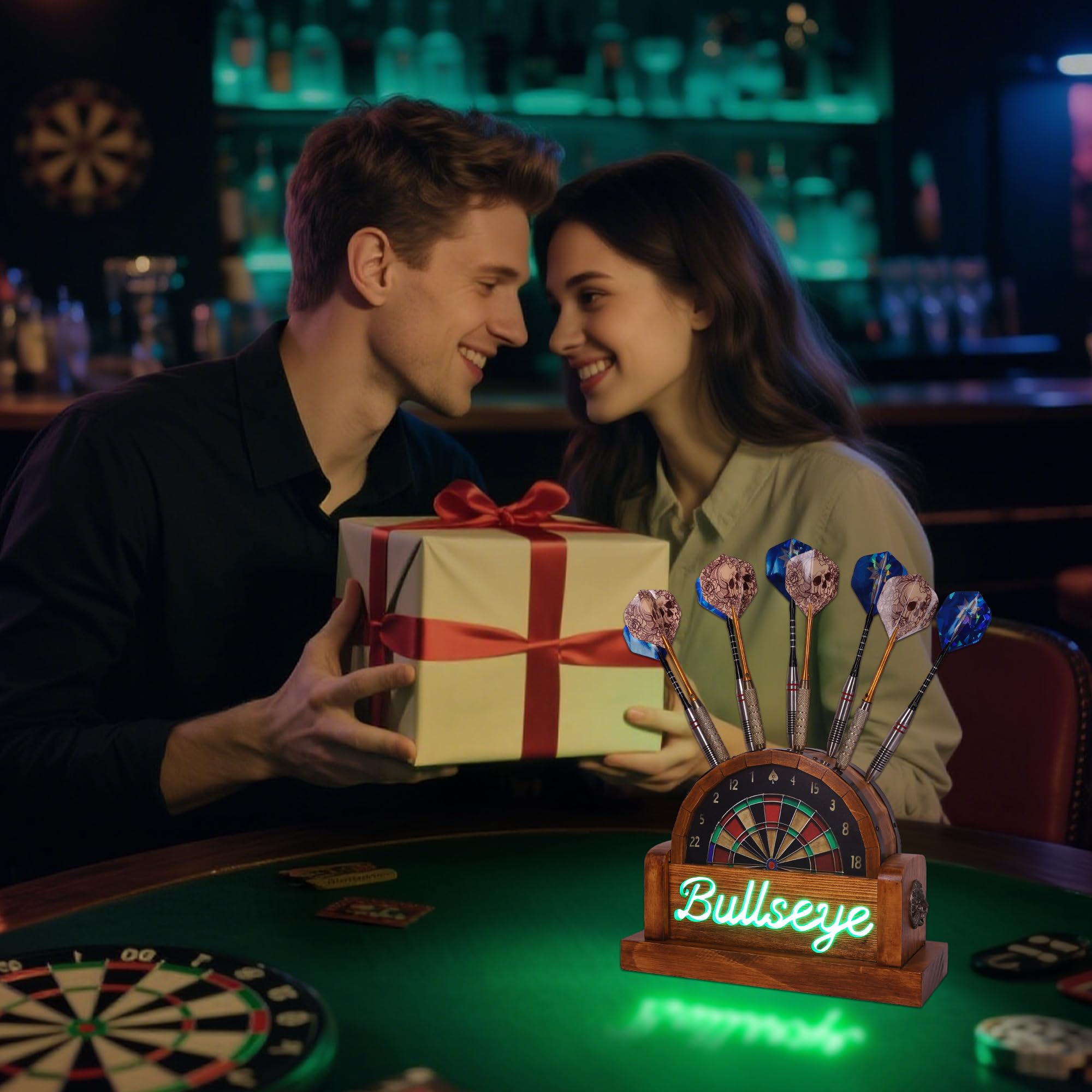 CoolGift Mart Beleuchteter Dart-Ständer, hölzerne Dart-Halter mit USB betrieben hält 9 Darts, Weihnachten Geburtstag Geschenke für Darts-Enthusiasten 7
