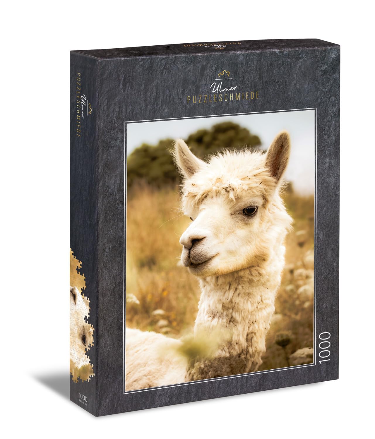 Ulmer Puzzleschmiede - Puzzle "White Alpaca" - Idyllic Animal Motif in Nature, Puzzle Alpaca 1000 Pieces on the Summer Meadow - Sophisticated Animal Photography - Puzzle Made in Germany