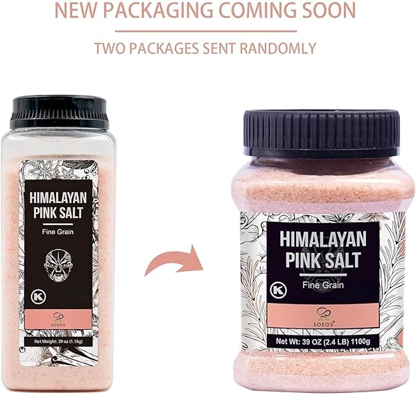 SOEOS HIMALAYAN PINK SALT, FINE GRAIN, 39OZ (2.4 LB), NON-GMO HIMALAYAN SALT, KOSHER SALT, PINK HIMALAYAN SEA SALT