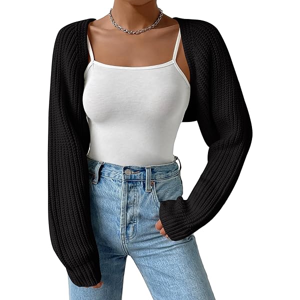 Cropped Bolero Shrug Cardigan for Women Y2K Open Front Ribbed Knit