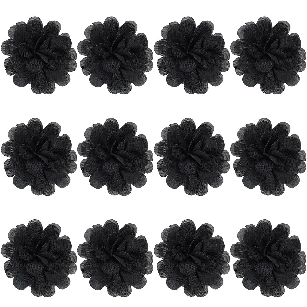 GORGECRAFT 12Pcs 3D Chiffon Flower Black Mesh Fabric Flowers Sewing Fabric Appliques Headband Embellishments Ornament Accessories Chiffon Lace Flower for Diy Craft Wedding Decor