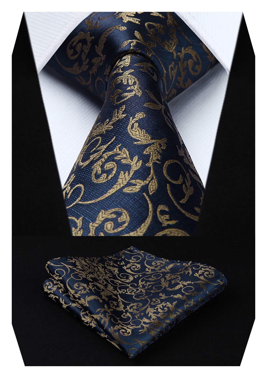 HISDERN Men's Tie Navy Blue Brown Paisley Tie Wedding Party for Men Handkerchief Necktie & Pocket Square Set for Formal Business