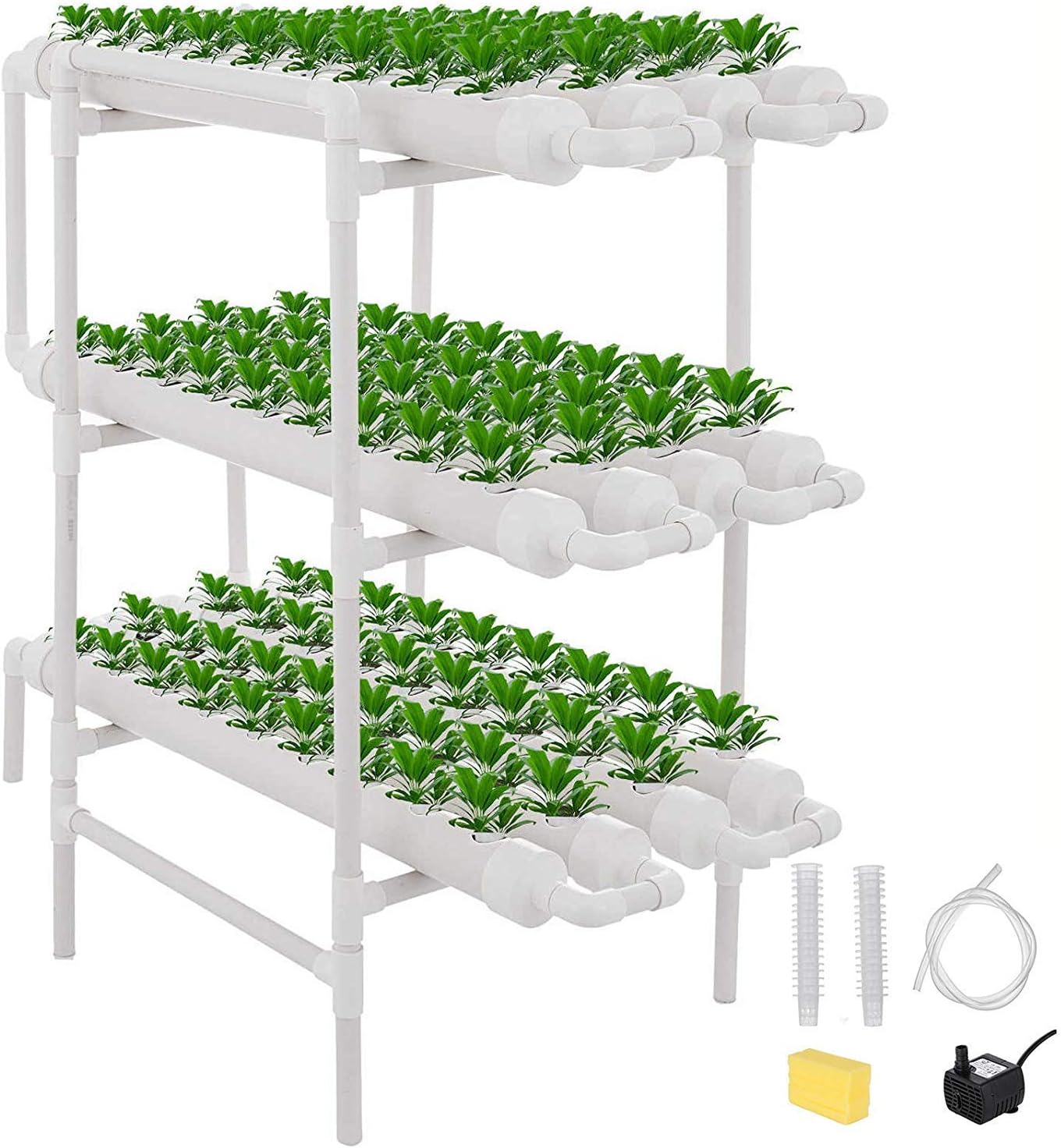 ETE ETMATE Hydroponic Grow Kit For Vegetables, Salad Greens, Flowers, Fruits PVC Hydroponic Pipe Home (Hydroponic Grow Kit 108 Sites 12 Pipes，3 Layers)