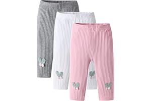 Limuvany 3-Pack Infant Baby Girl Leggings Toddler Flower Print Elastic Waist Trousers Stretch Pant