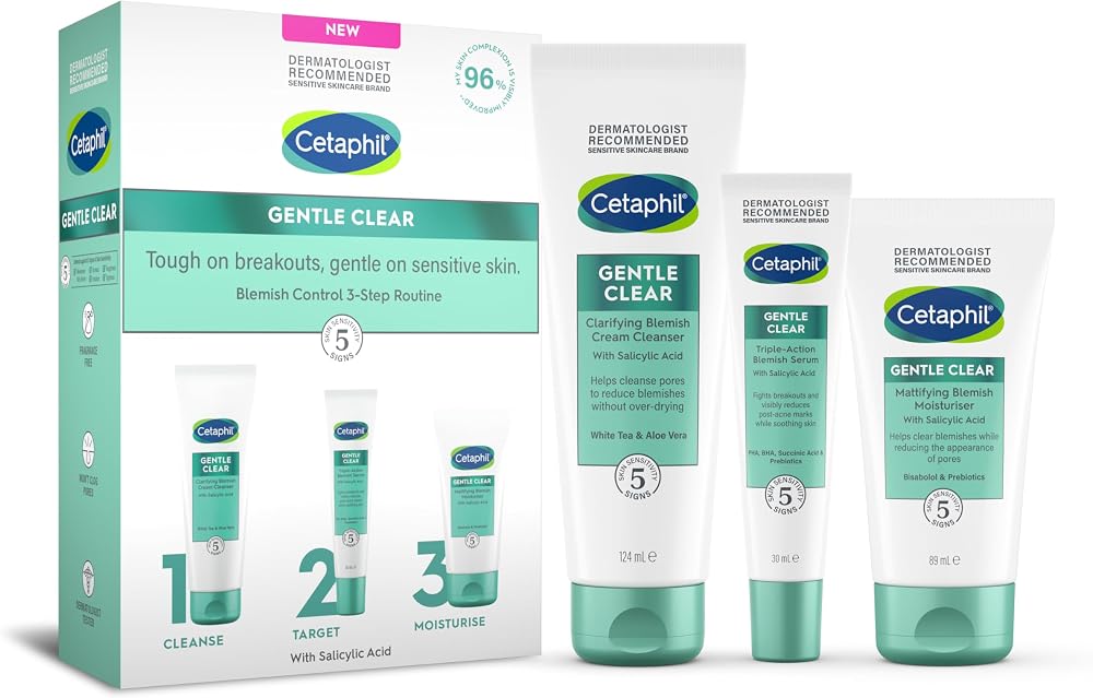 Cetaphil Gentle Clear Blemish Control 3-Step Routine Kit 124ml Cleanser 30ml