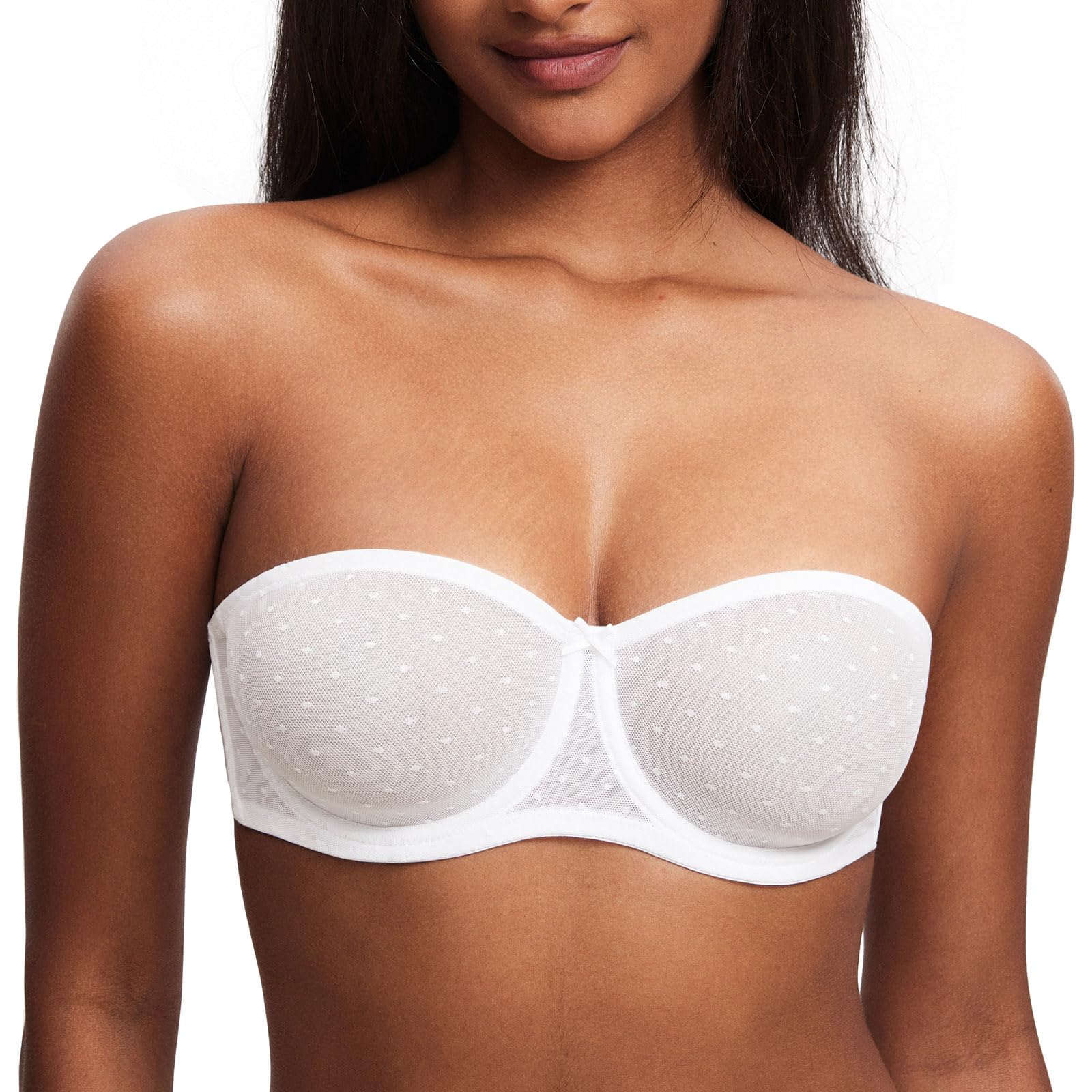 DOBREVA Women's Mesh Strapless Bra Sheer Unlined