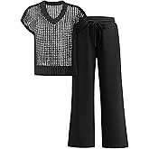 ANRABESS Women 2 Piece Outfits Summer Lounge Sets Crochet Knit Sweater Vest Wide Leg Pants Casual Beach Vacation Clothes