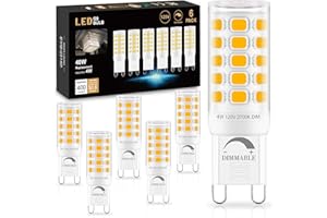 Sailstar G9 LED Bulb Dimmable 2700K Soft Warm White 6 Pack, T4 G9 4W Replacement for 40 Watts Halogen, Ceramic Bi Pin Base, 120V 400 Lumen 360°Beam Angle, G9 Light Bulbs for Chandelier
