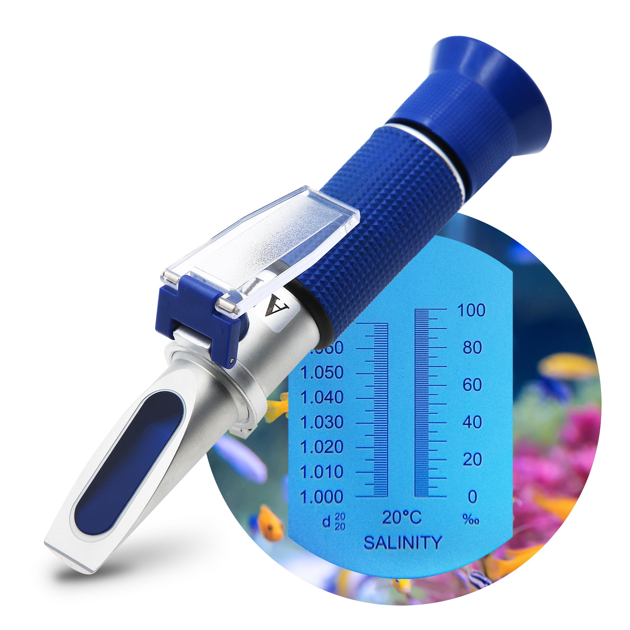 AMTAST Salinity Refractometer Automatic Temperature Compensation Handheld Salt Water Tester ATC Hydrometer 0-100ppt & 1.000-1.070 Specific Gravity for Aquarium Fish, Made of Copper Not Cheap Aluminum
