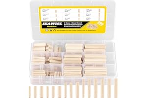 IEAWISL 200 Wooden Dowel Pins 6/25inch 5/16inch 3/8inch(6mm, 8mm, 10mm), Fluted Wood Dowels Rods for Crafts, Furniture, DIY Manual（Mutdisket Wood）