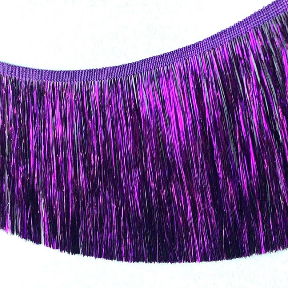 Yalulu 10 Meters Sequins Fringe Trim, Tinsel Fringe Trim, Metallic Lace Tassel Fringe Trimming for DIY Clothing Latin Decoration (Purple)