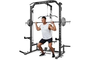 TackView Smith Machine Home Gym Set with Barbell, Cable Crossover, LAT Pulldown, Safety Spotter Arms, J Hooks, Landmine, Full