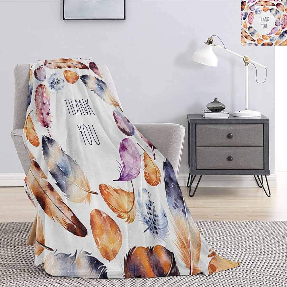 Luoiaax Tribal Faux Fleece Throw Blanket Bird Hawk Colored Feathers with Hand Written Thank You Note in The Middle Print Comfortable Soft Warm Large Blanket W70 x L84 Inch Multicolor