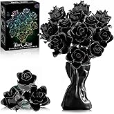 Black Roses Bouquet Building Set, Artificial Flowers Botanical Collection Building Block for Adults, Gothic Home Decor for Women, Girls, Compatible with Lego Flowers, 585 PCS