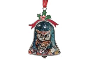 Gixpop Christmas Ornament Bell Pendant Decorative Metal Glass Hanging Christmas Bell Ornaments for Home Decoration Party Decor (Owl Flower Night)