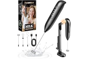 Dynooper Electric Milk Frother Handheld: Rechargeable 3 in 1 - LED Digital Display with 3 Speeds Portable Stainless Steel Drink Foam Mixer for Milk Coffee, Lattes - Starlight Black