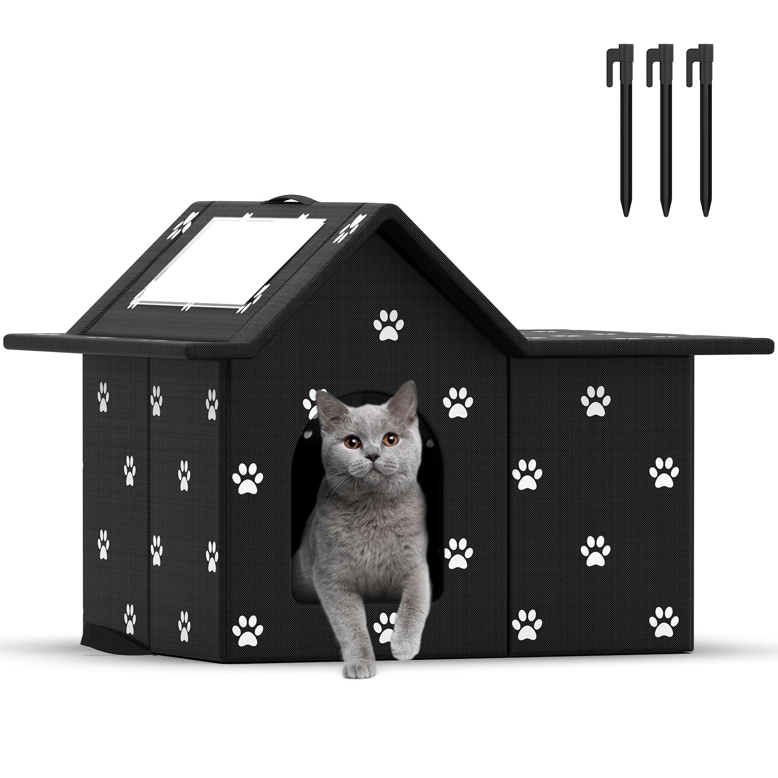 Photo 1 of ** SOLD AS IS, NO RERFUND/RETURN** SEE COMMENTS!
Outdoor Cat House Weatherproof, Large Feral Cat House for Winter, Collapsible Outdoor Cats Shelter in Winter with Door and Soft Mat, Easy to Assemble (Black)