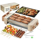Hot Dog Roller, 3 in 1 Hot Dog Machine 6 Rollers, 3-Speed Control Hotdog Roller Grill 5ft Cord, Non-Stick Removable Grilling &amp; BBQ Plates, for Family Gatherings &amp; Outdoor BBQ