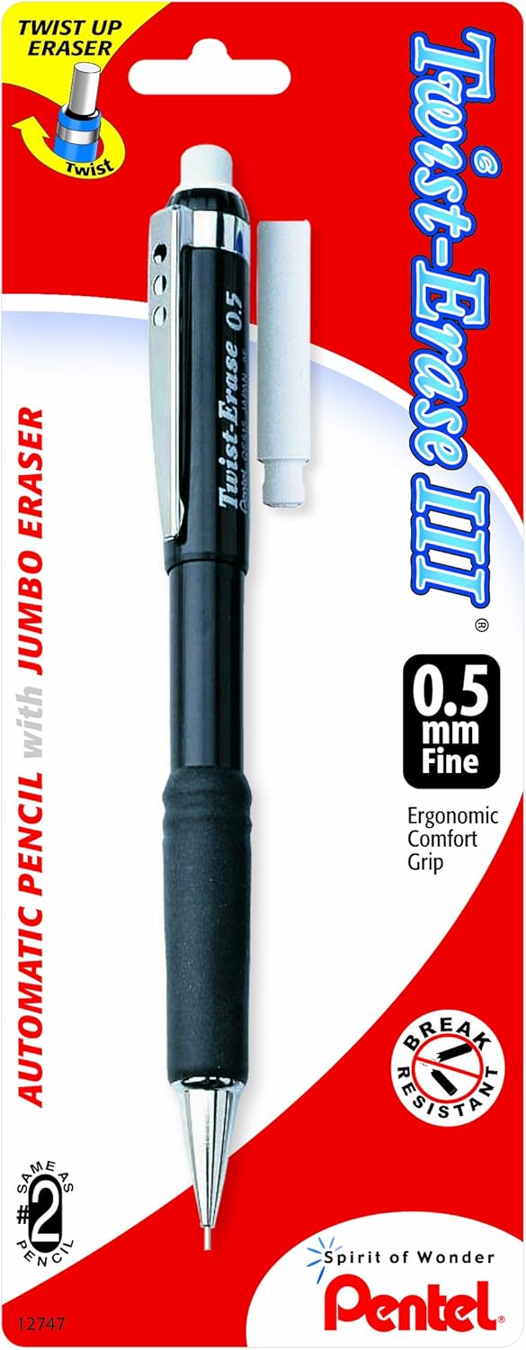 Pentel Twist-Erase III Automatic Pencil with 2 Eraser Refills, 0.7mm, Assorted Barrels, 2 Pack (QE517BP2-K6) : Mechanical Pencils : Office Products