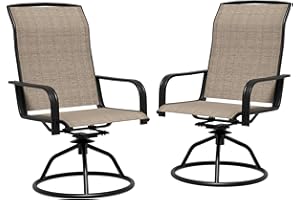 JMGJOY Patio Swivel Chair Set of 2, Outdoor High Back Textilene Dining Chairs – 360° Rotating & 15° Reclining, All-Weather Metal Frame for Garden, Deck, Poolside (Brown, 2-Piece)