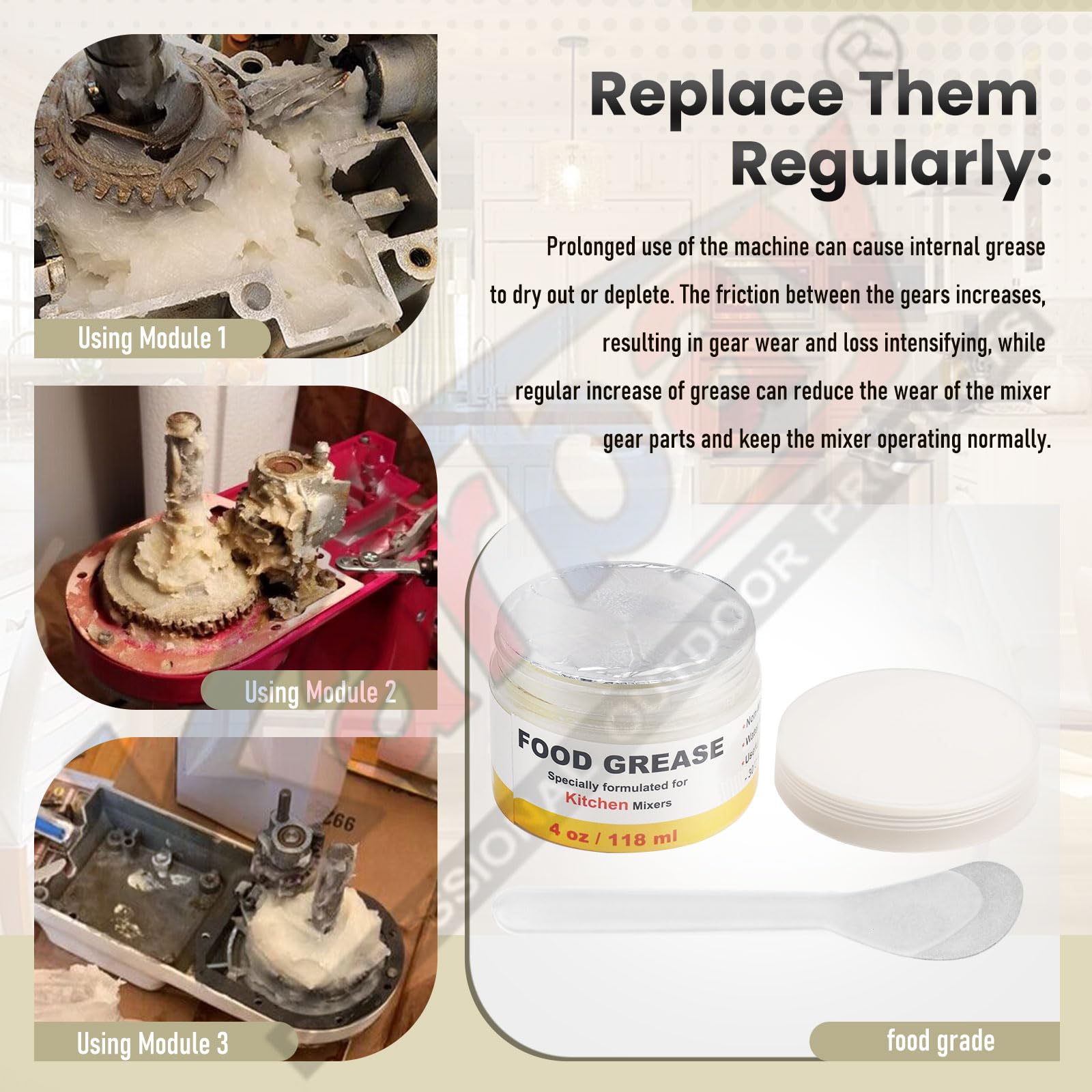 4 Oz Food Grade Grease for Kitchen Aid Stand Mixer, Widely Used in Most Kitchen Mixers, Food Safe Lubricant, Reduce The Wear of Mixer Gear Parts, Contain 9709511 4162324 Gasket and Spatula